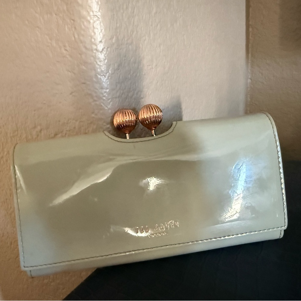 Ted Baker Glossy Grey Clutch with Gold Accents
